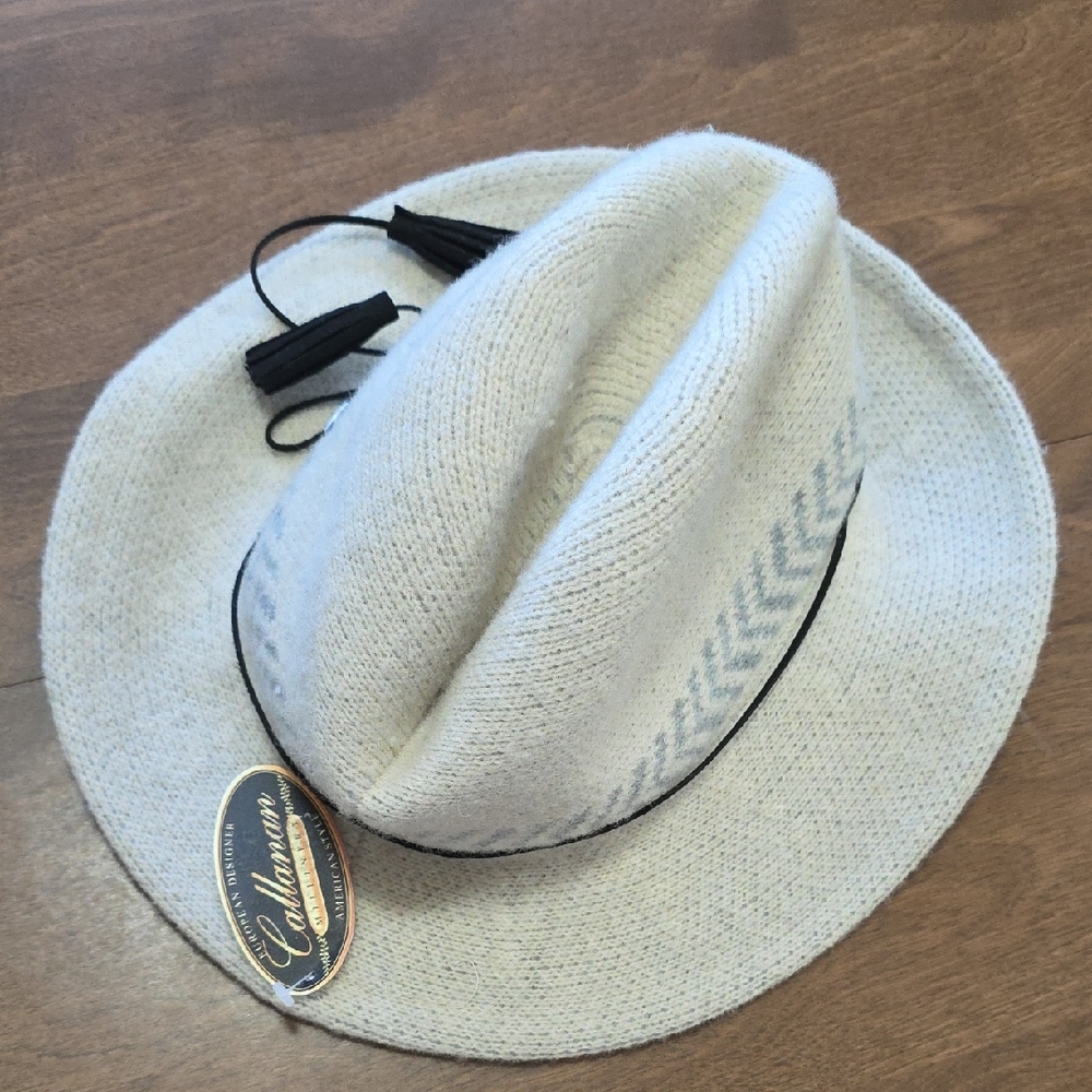Callanan‎ Hat Wool Blend Knit Safari Hat With Chevron Band One Size